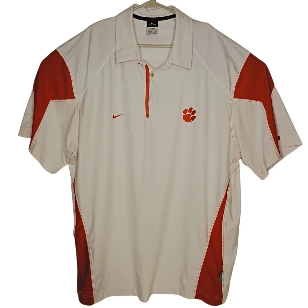 Clemson Tigers Shirt‎ Mens 3XL White Orange NCAA Football Polo Nike Dri Fit